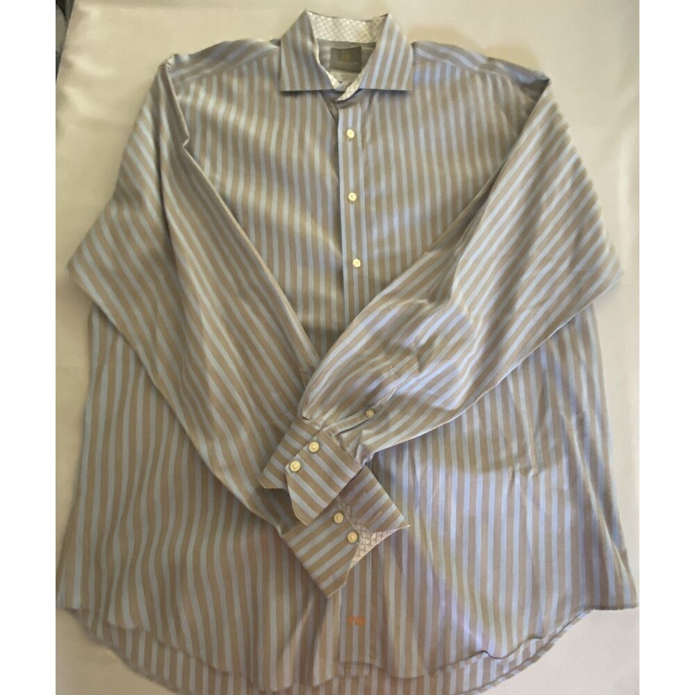 Thomas Dean Mens Long Sleeve Stripe Contrasting Cuffs Collar Size L